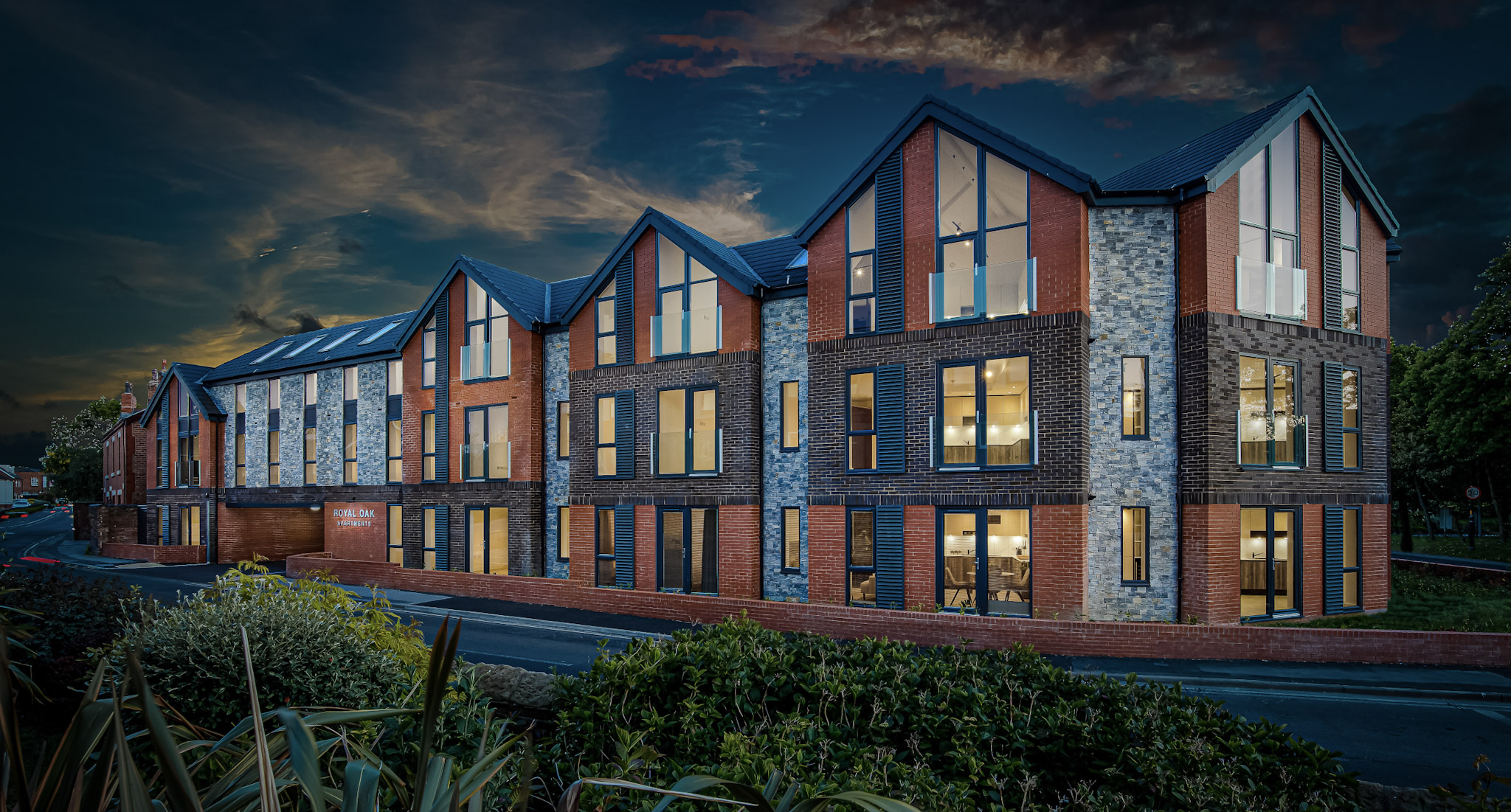 Hazel Oak townhouse development at twilight, listed on PhotoPulse